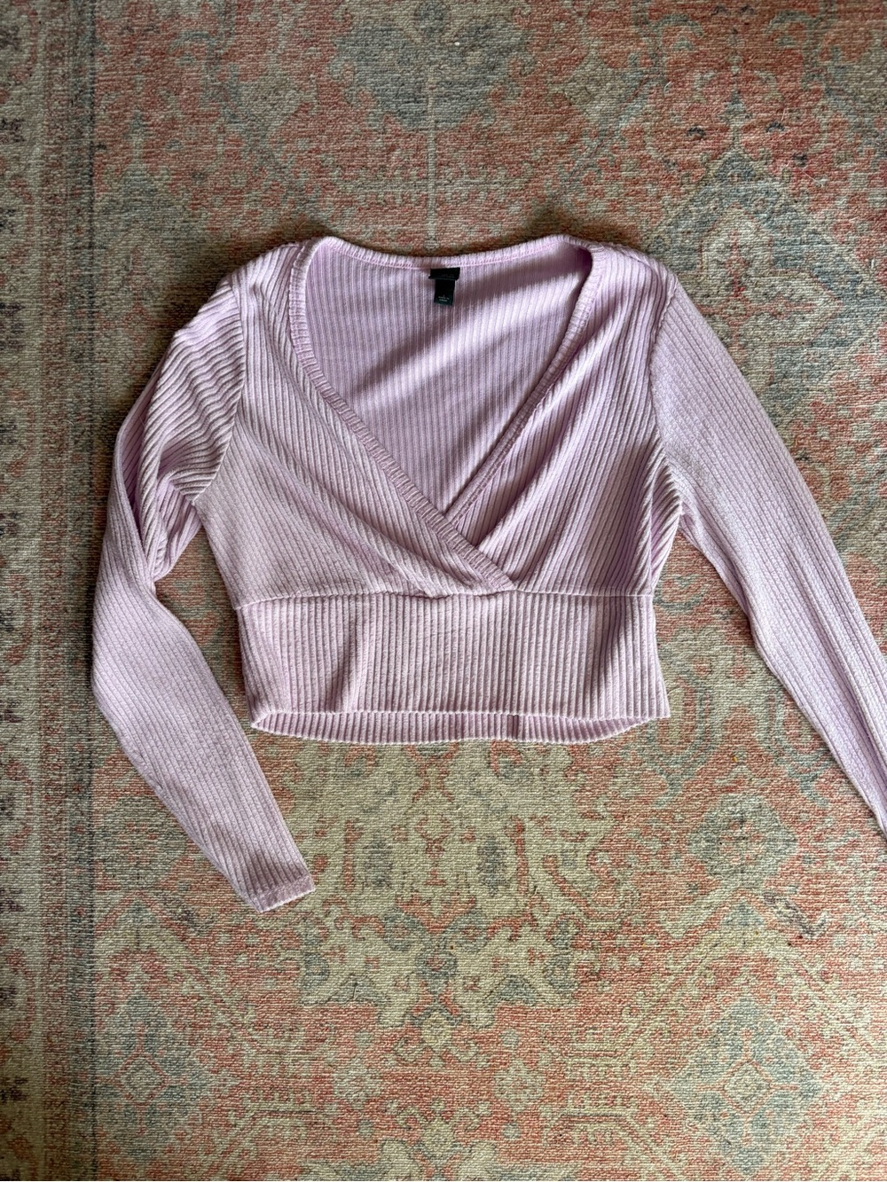 Cropped Ribbed Wrap Top - Light Pink